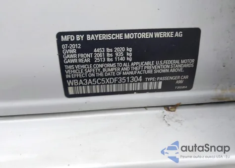 2013 BMW 328I из США, поврежденный, VIN WBA3A5C5XDF351304